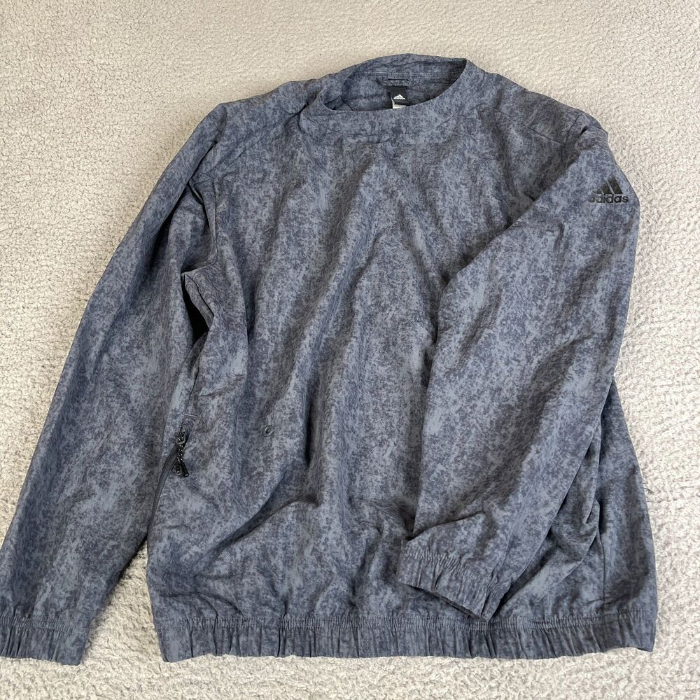 ADIDAS Sweatshirt Men M Gray Stonewash Pullover ZIp Neck Pockets Nylon Sweater
